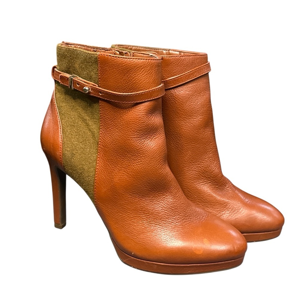 ANTONIO MELANI Mahoganyerva Brown and Olive Green Kingston Booties Size 7.5